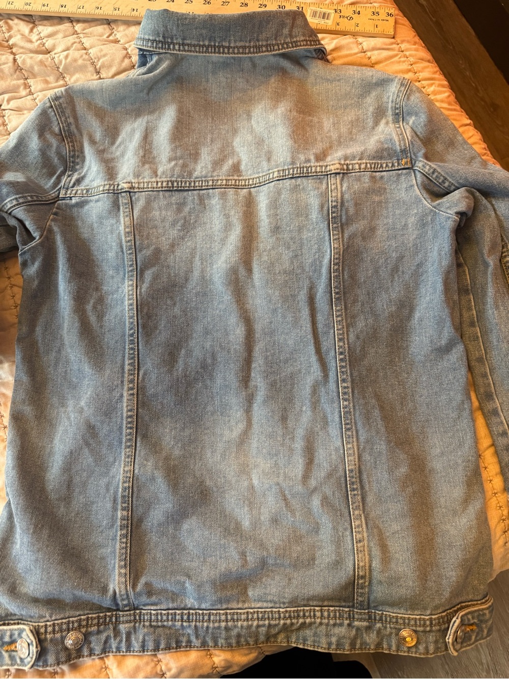 0014 Light Wash Distressed Denim Jacket - Women's Oversized Jean Coat - Picture 3 of 4
